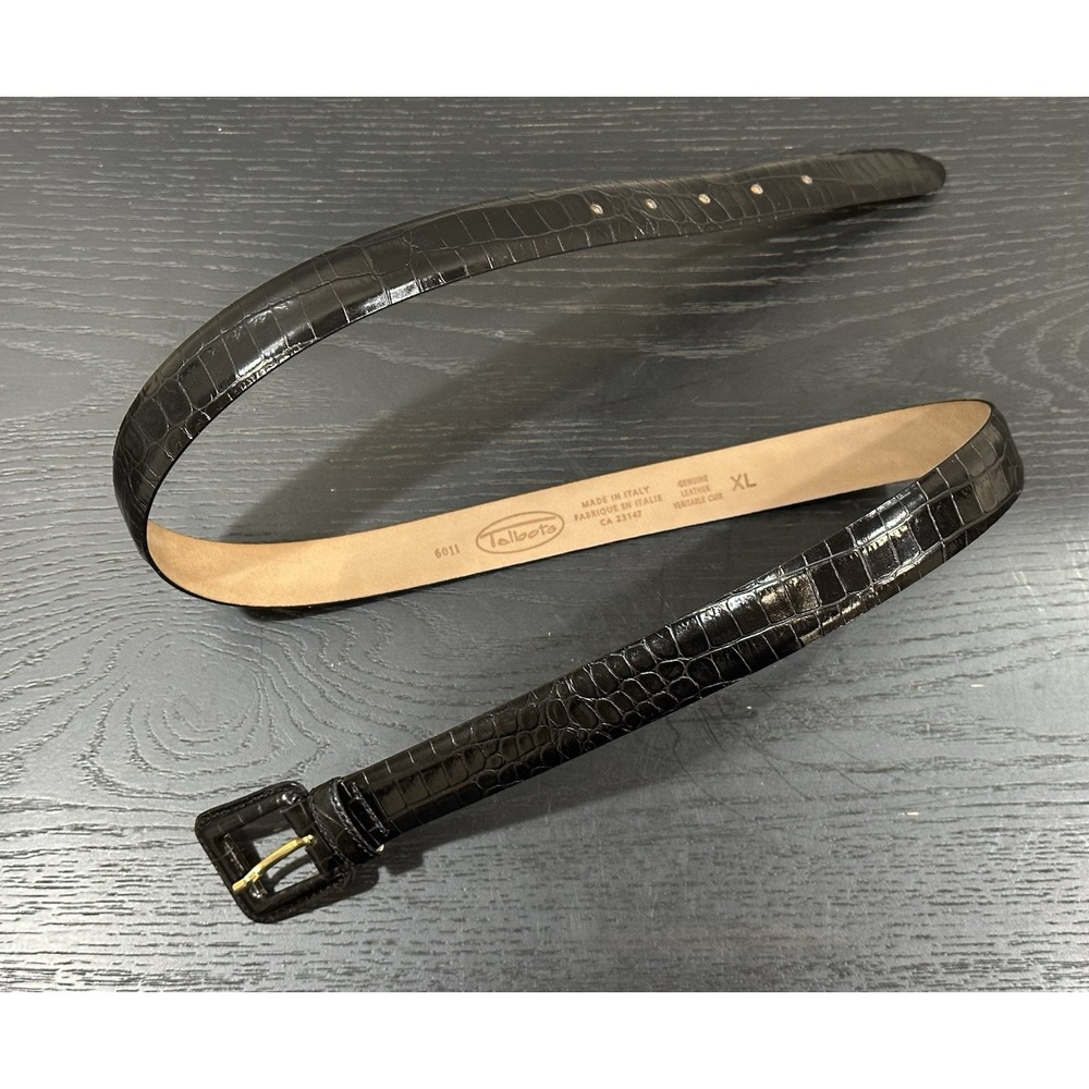 Vintage Talbots 6011 Black Embossed Croc Made In Italy Leather Belt XL
